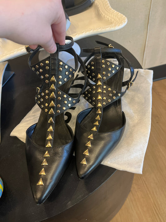 Shoe Size 10 Schutz Black/Gold Studded Heels