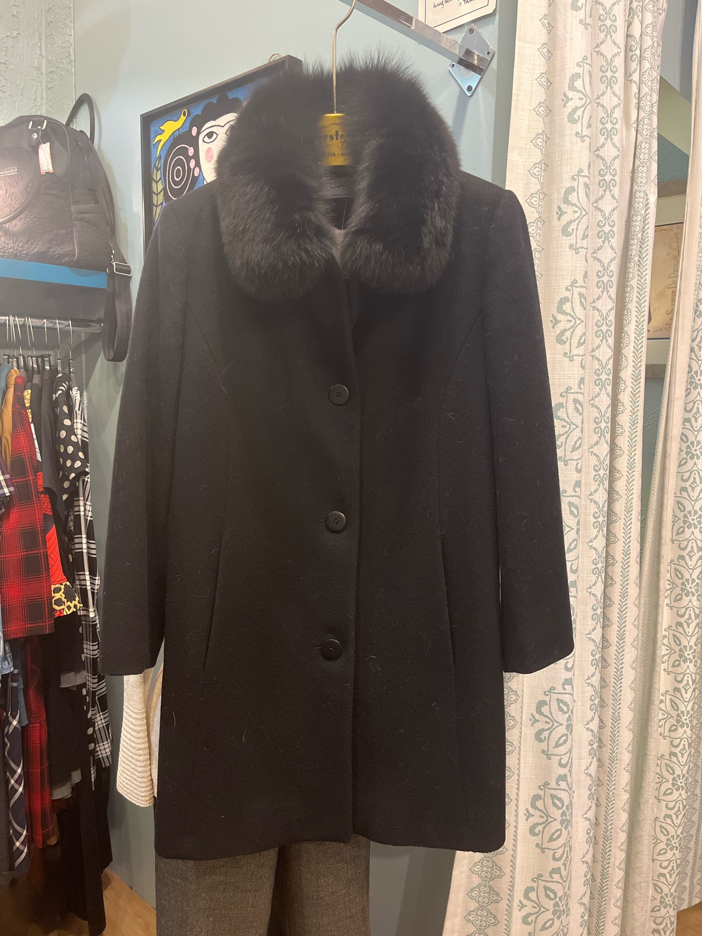 Size S Forecaster Black Fur Collar Wool Fox Jacket