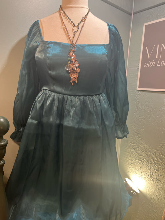 Size L Thirty/Thirty Teal Puff Sleeve Dress
