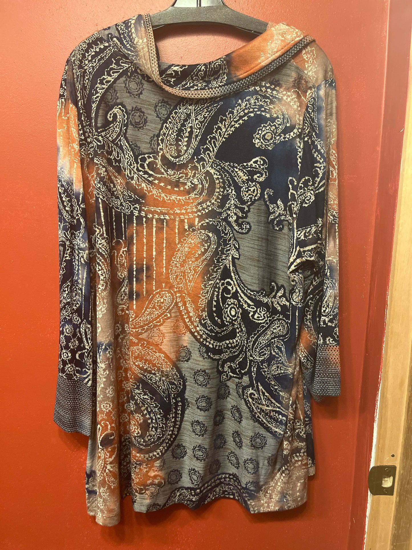 Size 2X ali miles Terracotta/Navy/Gray Print Tunic