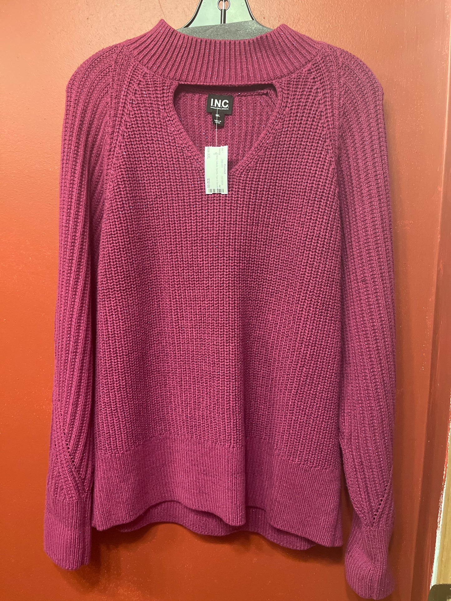 Size XXL INC Berry Cutouts Sparkle Sweater