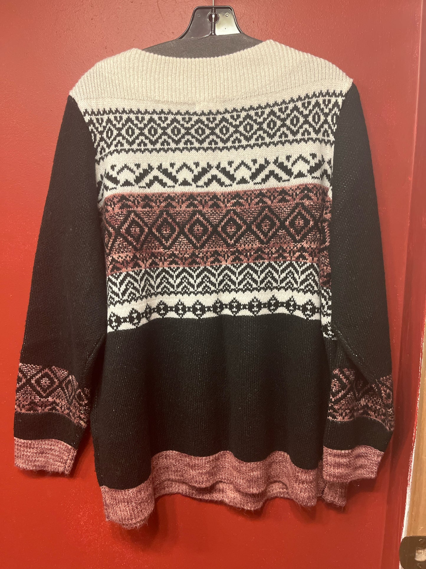 Size 2X Westport Black/White/Pink Print Sweater