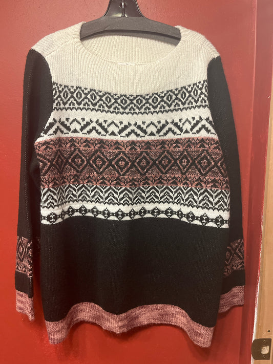 Size 2X Westport Black/White/Pink Print Sweater