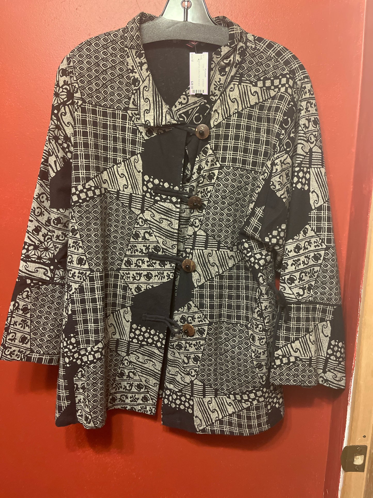 Size M Black/Tan Cotton Print Jacket