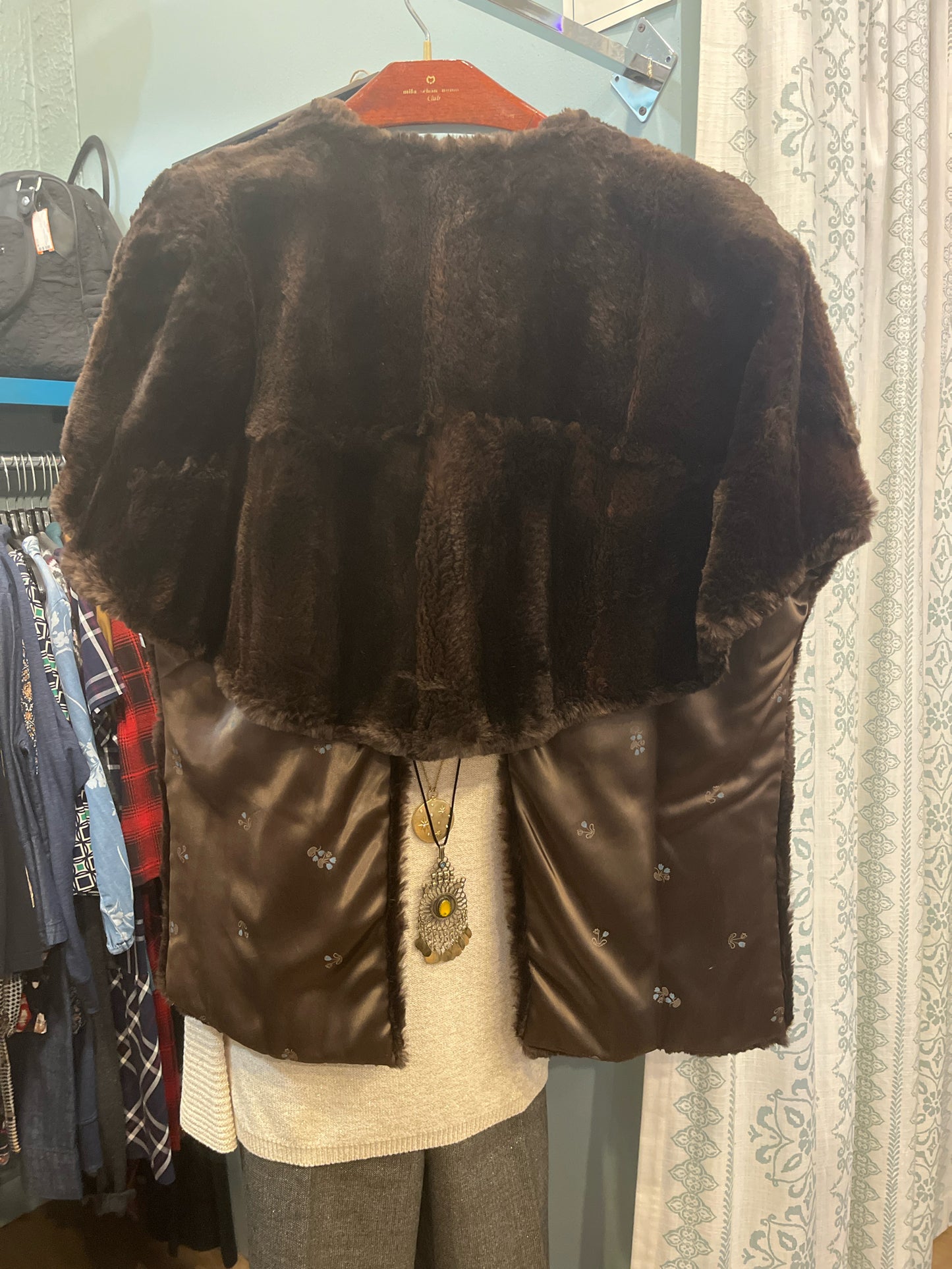 Size O/S Brown Lined Fur Cape