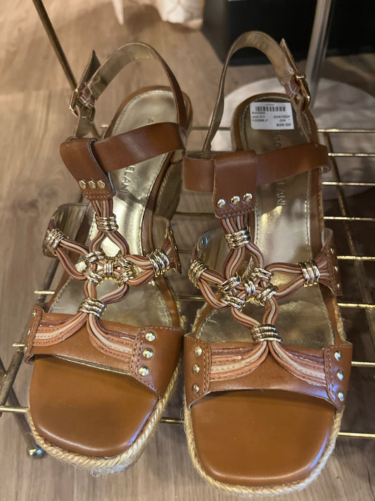 Shoe Size 8.5 Antonio Melani Brown/Gold Wedge Sandals