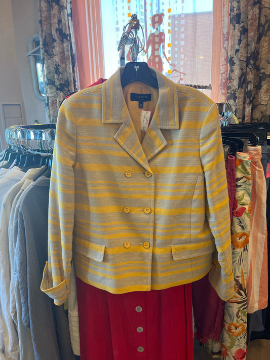 Size 12P Talbots Yellow/Tan Stripes Jacket