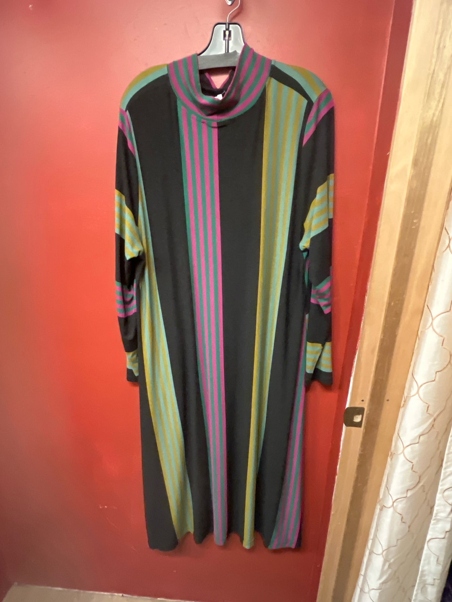 Size XL Alembika Green/Multi-Colored Pockets Stripes Dress