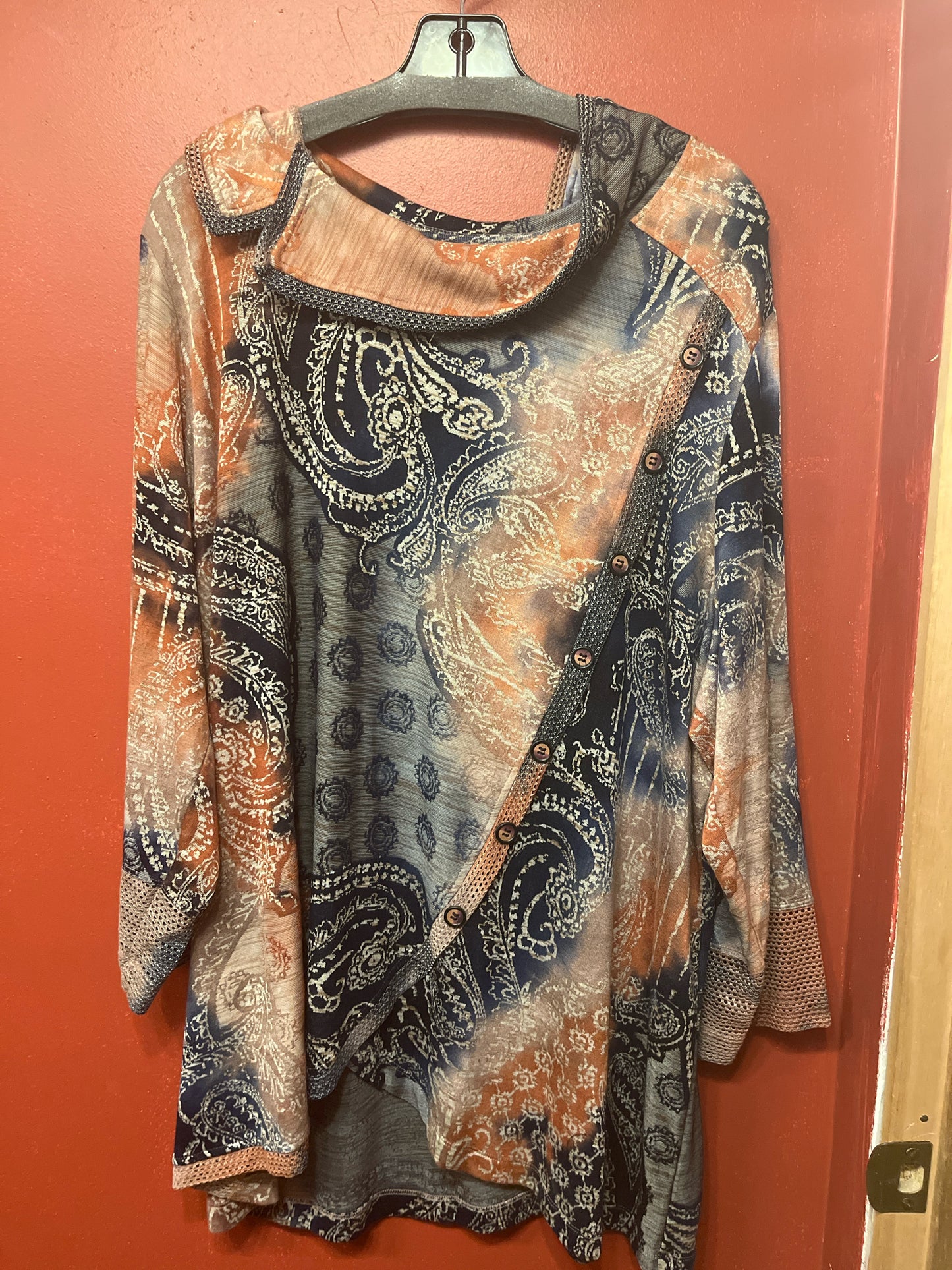 Size 2X ali miles Terracotta/Navy/Gray Print Tunic