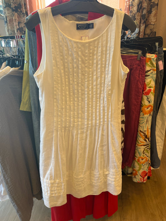 Size 12 American Living White Pleated Linen Dress