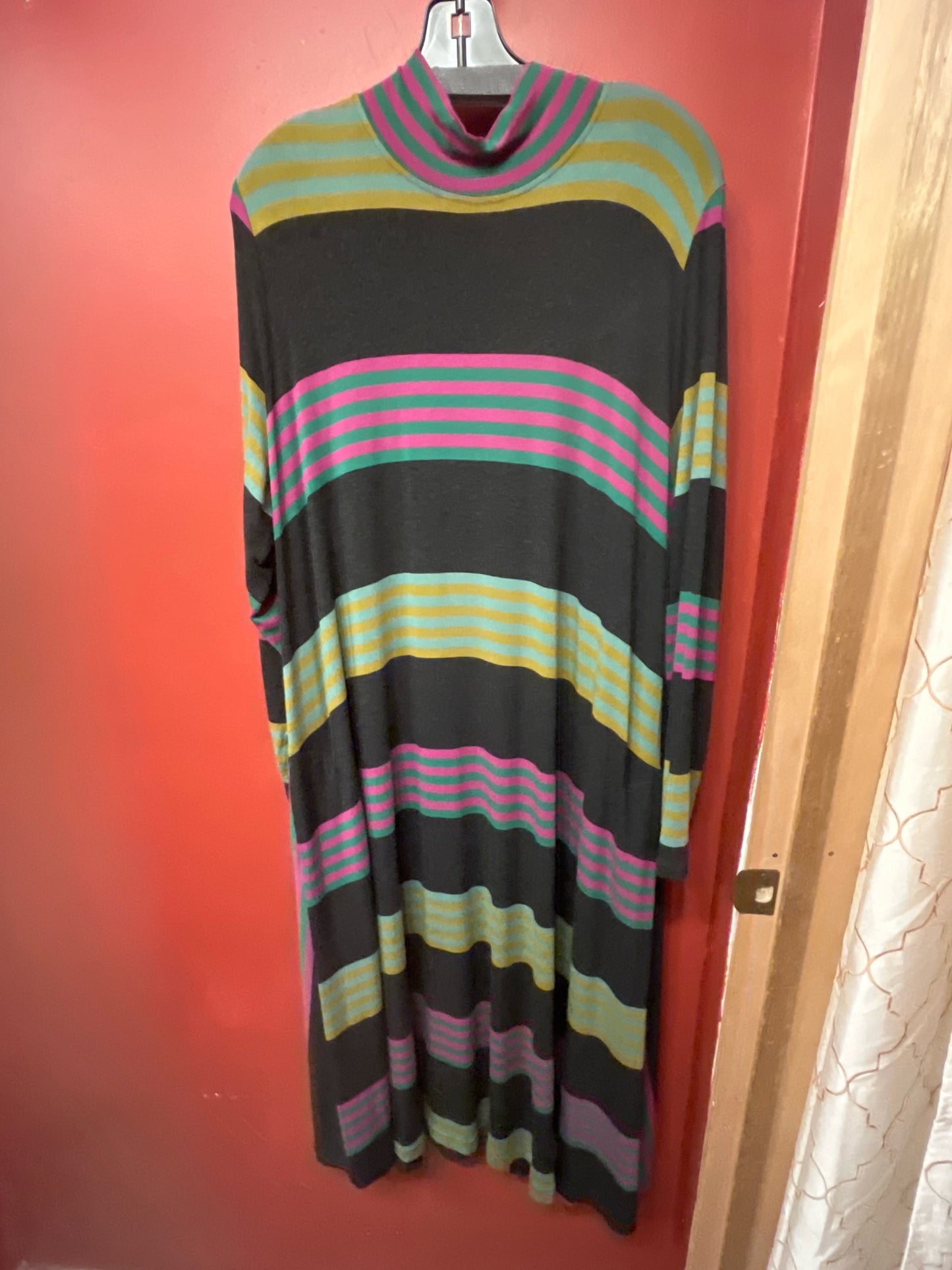 Size XL Alembika Green/Multi-Colored Pockets Stripes Dress