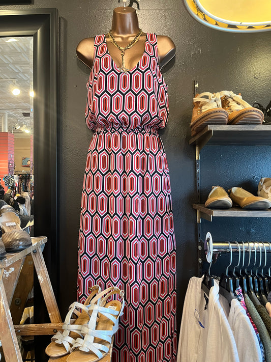 Size XS Banana Republic Red/Black Maxi Geometric Dress