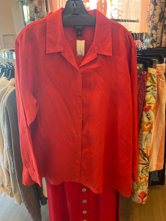 Size L Eileen Fisher Red Linen Blouse