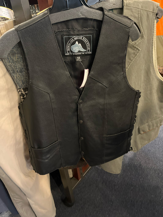 Size L Himalayan Motor Bike Wear Black Laces Leather Vest